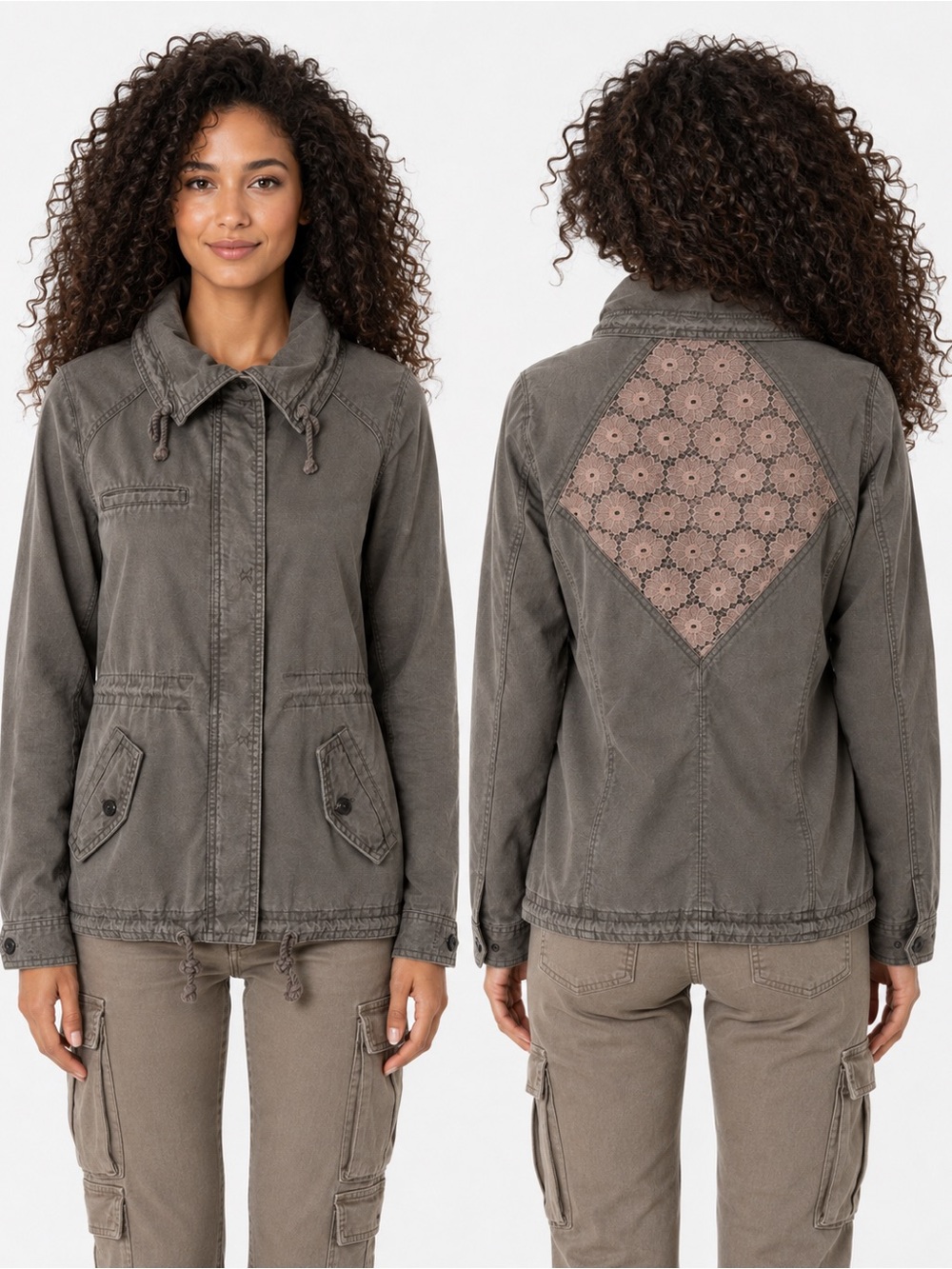 Hei Hei Anthropologie Utility Jacket XSmall Lace Back Cotton Drawstring